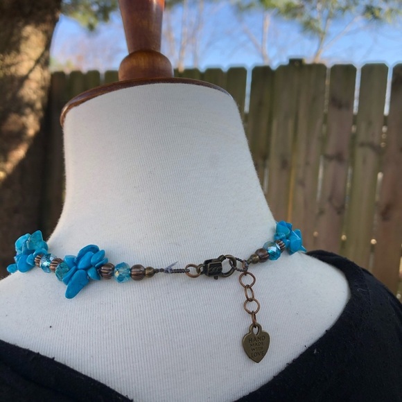 Turquoise stone necklaceblue pearls mother shell asymmetrical necklace square - Picture 11 of 12